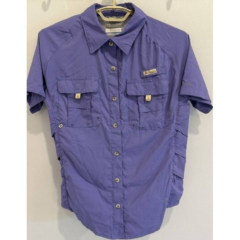 Columbia PFG Omni Shade Sun Protection Purple 100% Nylon Short Sleeve Button XL